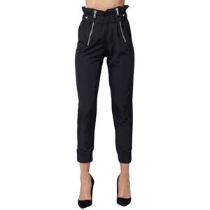 RtA Leon Pants S Black Paperbag Waist Zip Pocket Tapered Ankle Snap Nylon Jogger